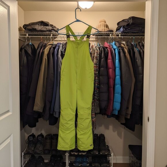 Lands End Boys Neon Green Snow Bib Overalls 16H Water-Resistant Insulated Winter - Picture 1 of 4